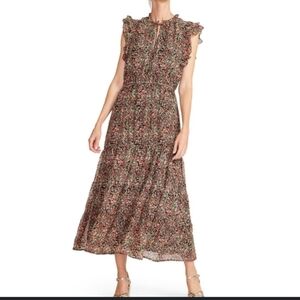 BB Dakota By Steve Madden Floral Chiffon Dress Size XL Ruffle Sleeve Tiered